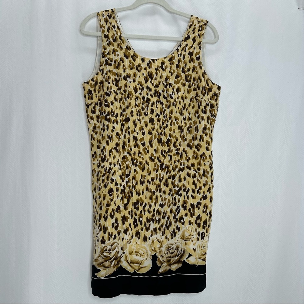 Lew Magram mini dress silk animal print size 12 tan black sleeveless